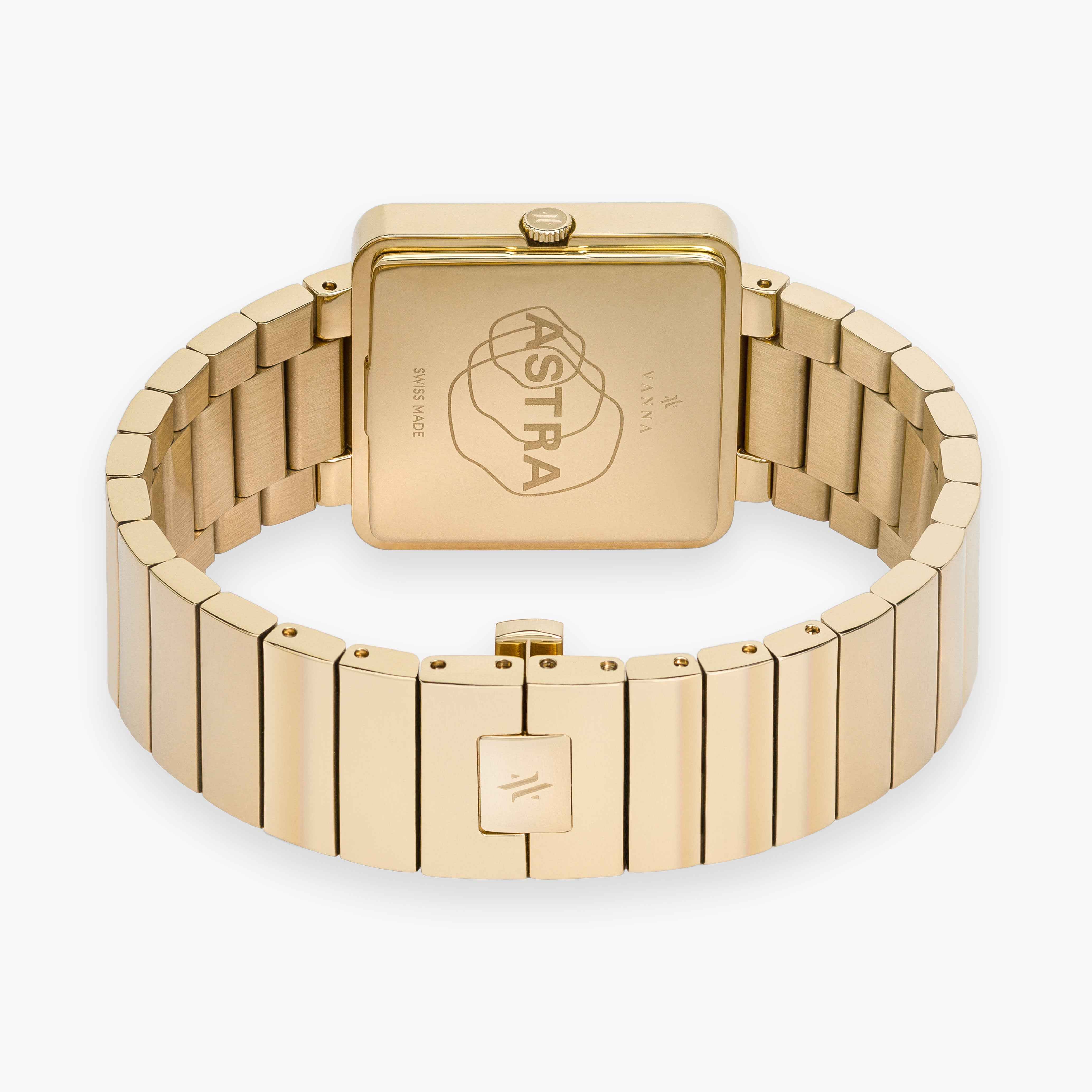 Women's Swiss-Made Square Yellow Gold Pearl Diamond Watch | VANNA