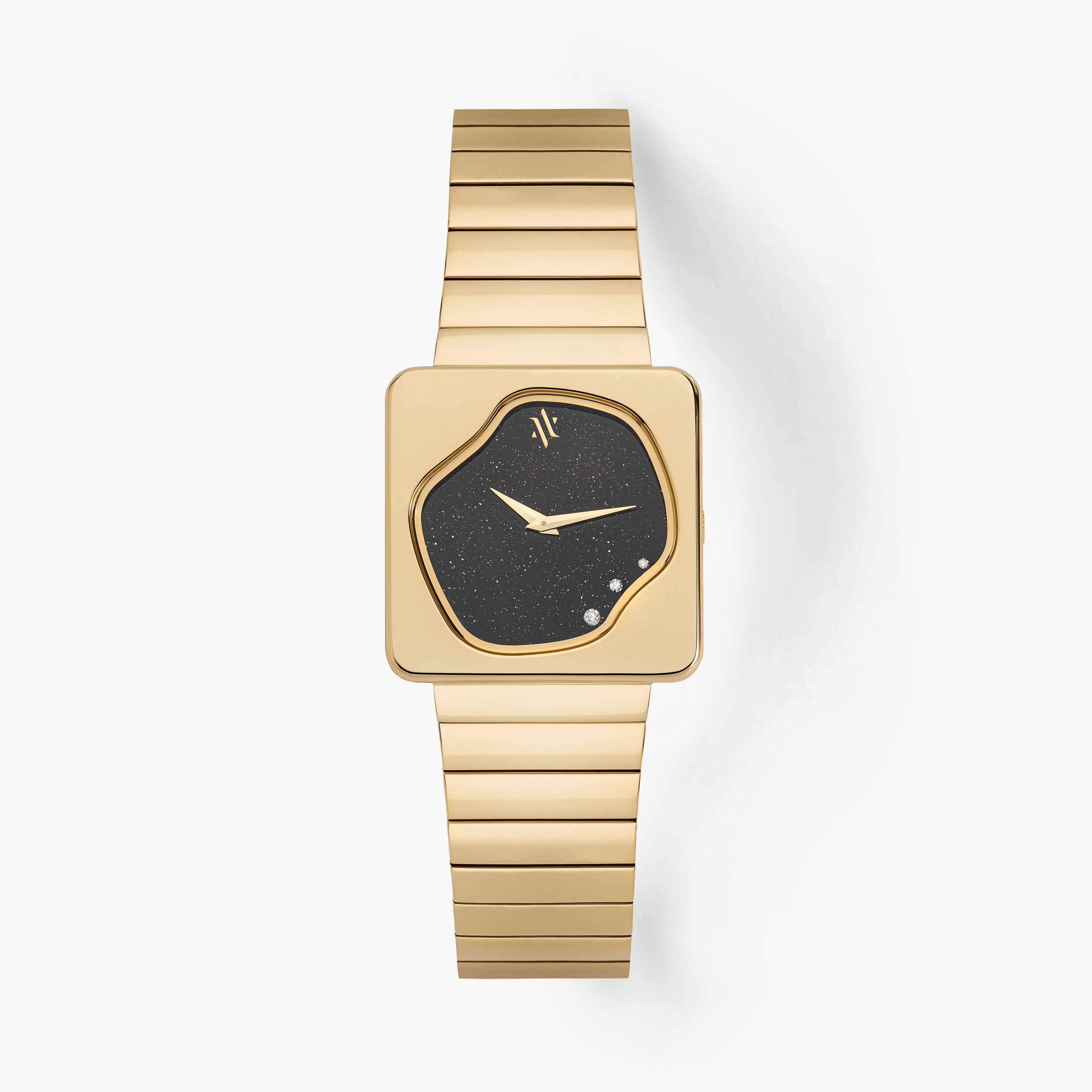 Women's Swiss-Made Square Gold Diamond Gemstone Watch in Black