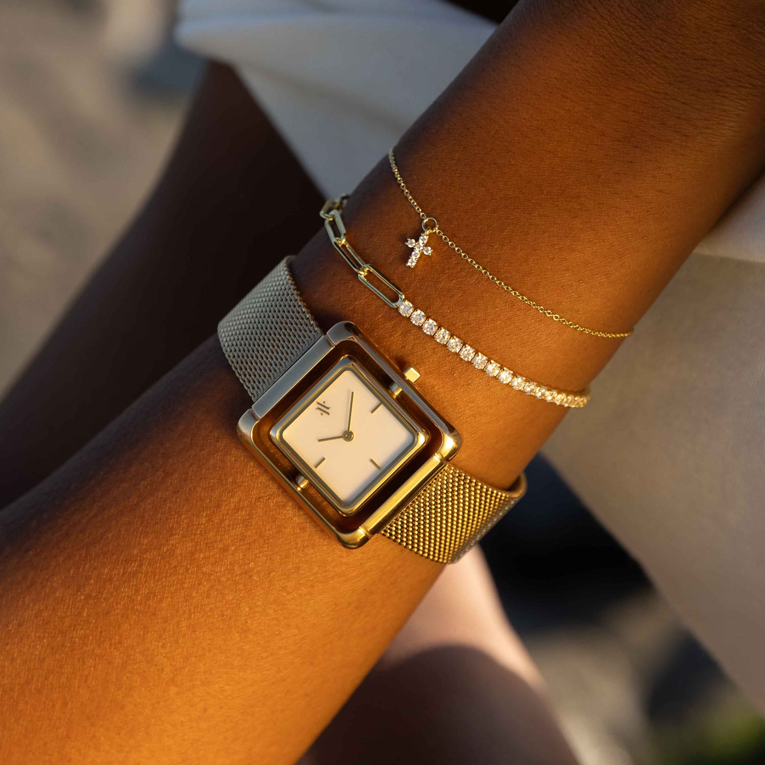 Orion Tennis-Paperclip Bracelet in Gold Vermeil