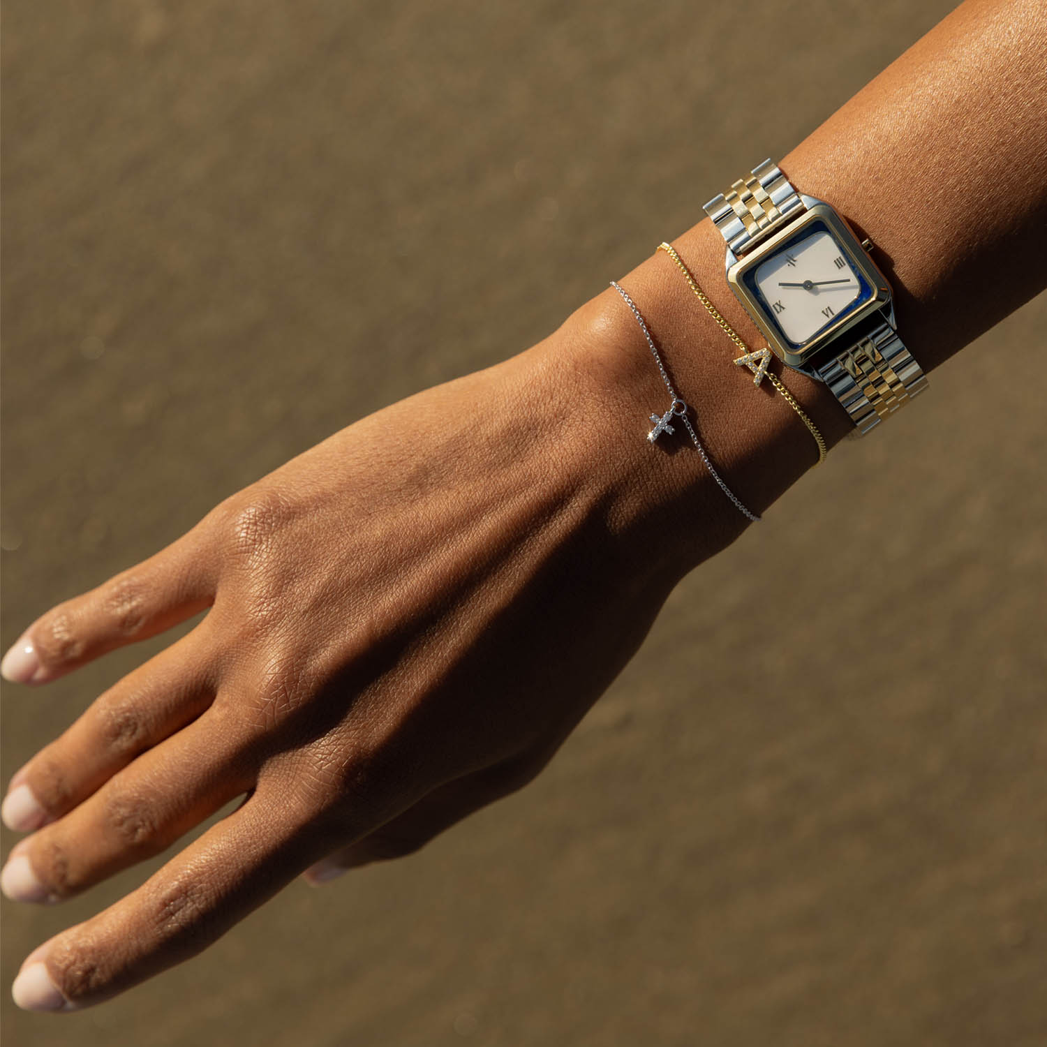 Vera Cross Chain Bracelet in Rhodium