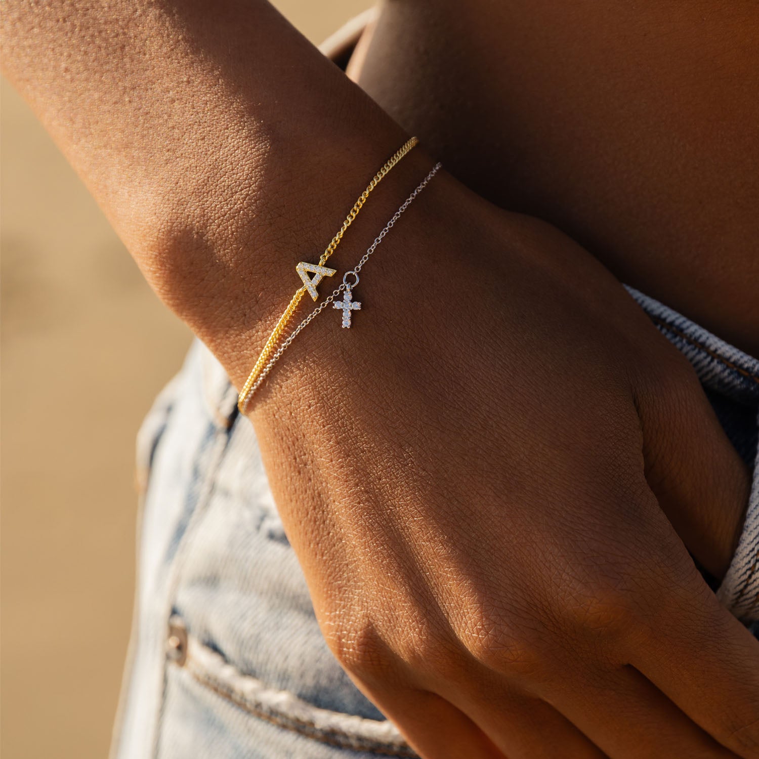 Vera Cross Chain Bracelet in Rhodium