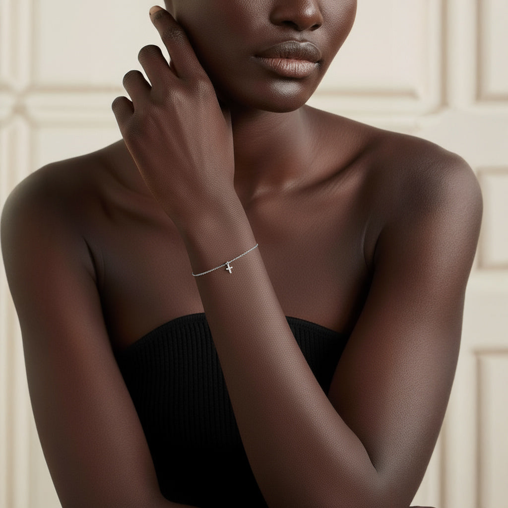 Vera Cross Chain Bracelet in Rhodium
