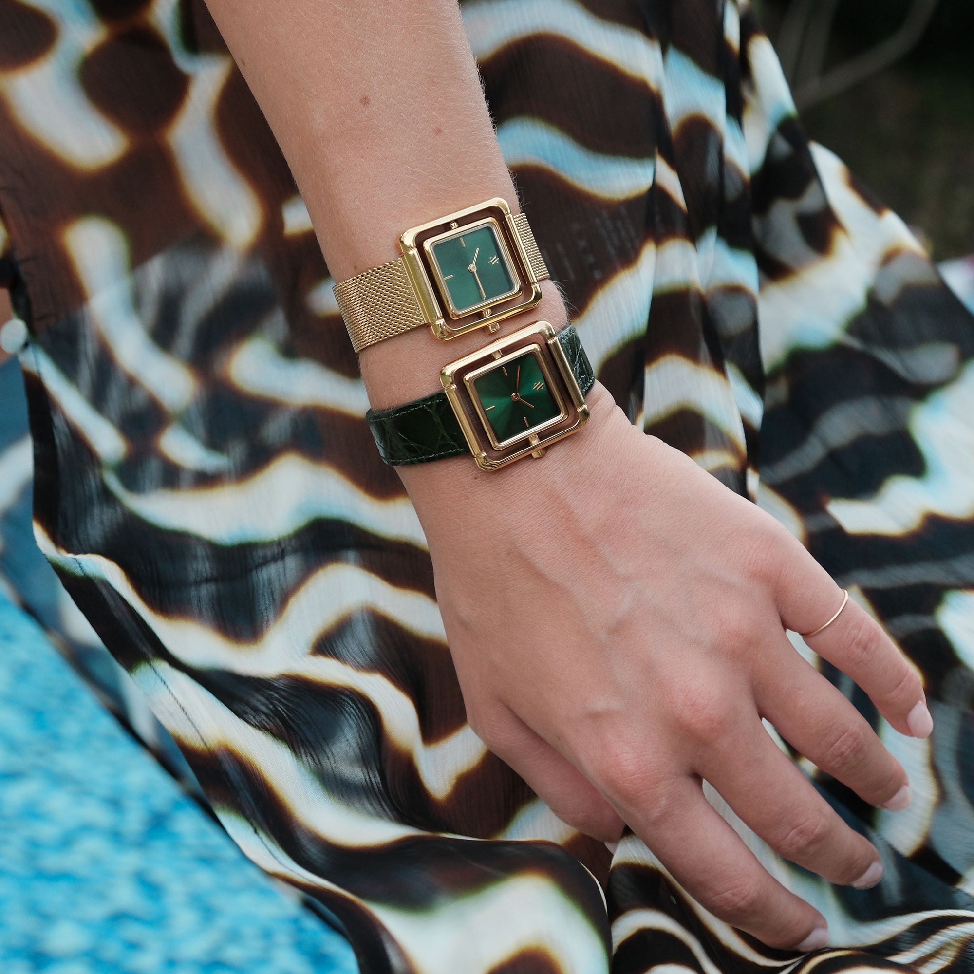 Green Leather Strap 18mm - Gold