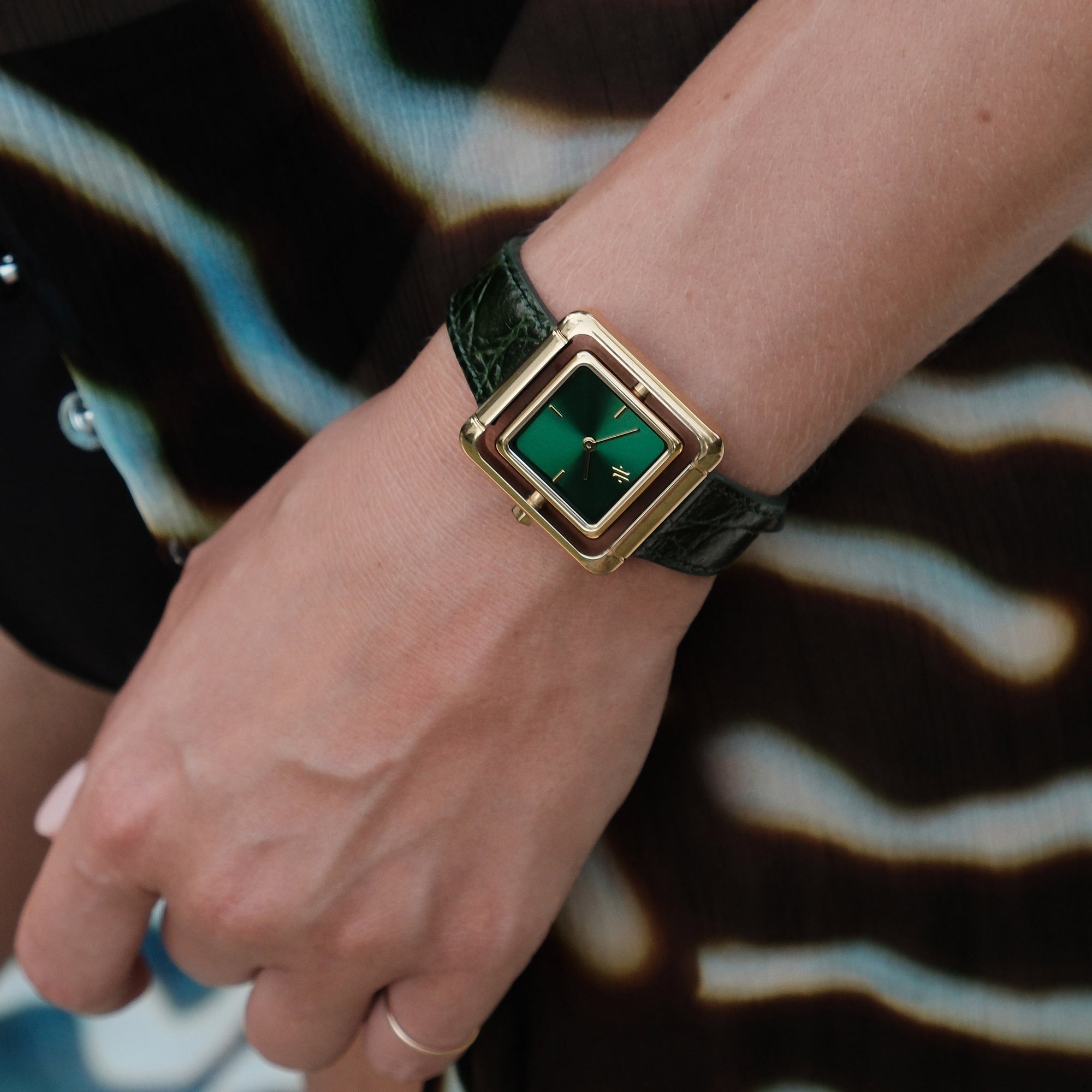 Green Leather Strap 18mm - Gold