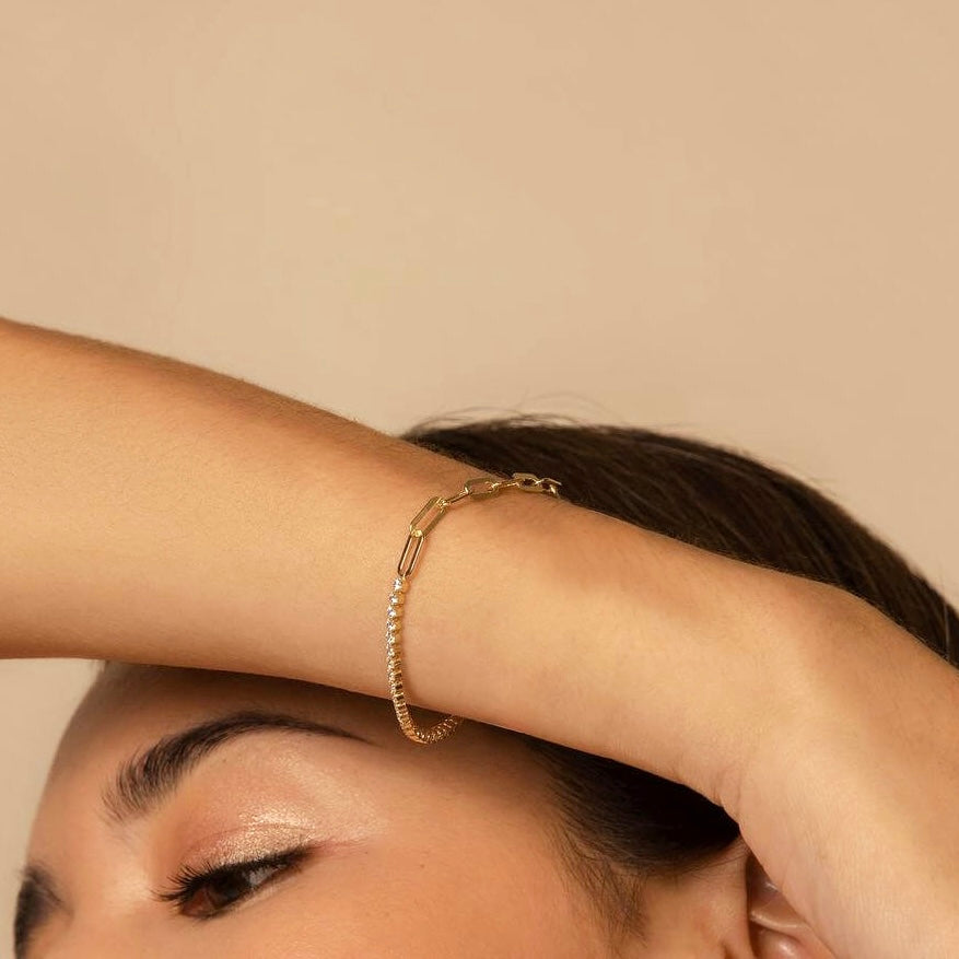 Orion Tennis-Paperclip Bracelet in Gold Vermeil