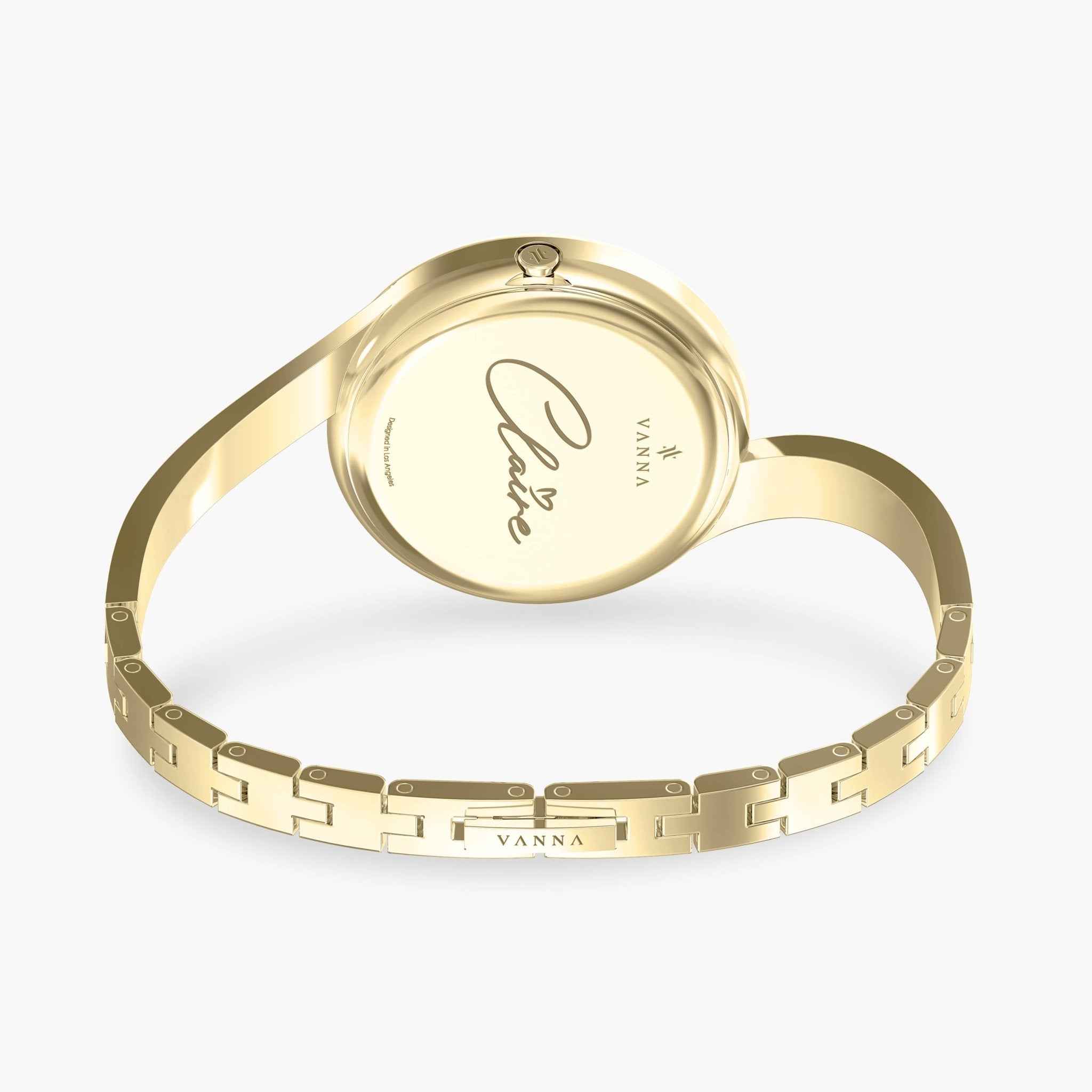 Women's Round Gold Bangle Watch with Green Jade Gemstone Dial | VANNA