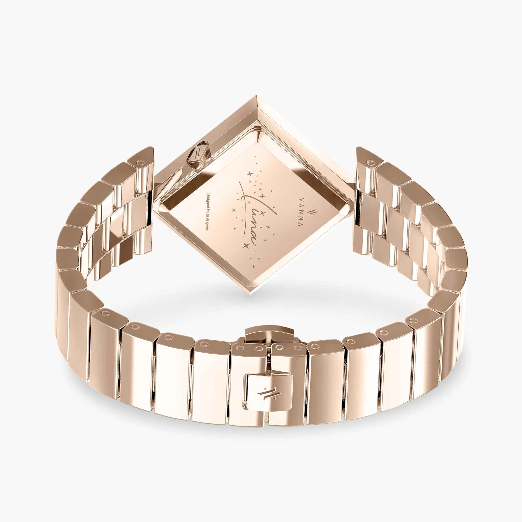 omen's Rose Gold Diamond-Shaped Watch with White Mother of Pearl