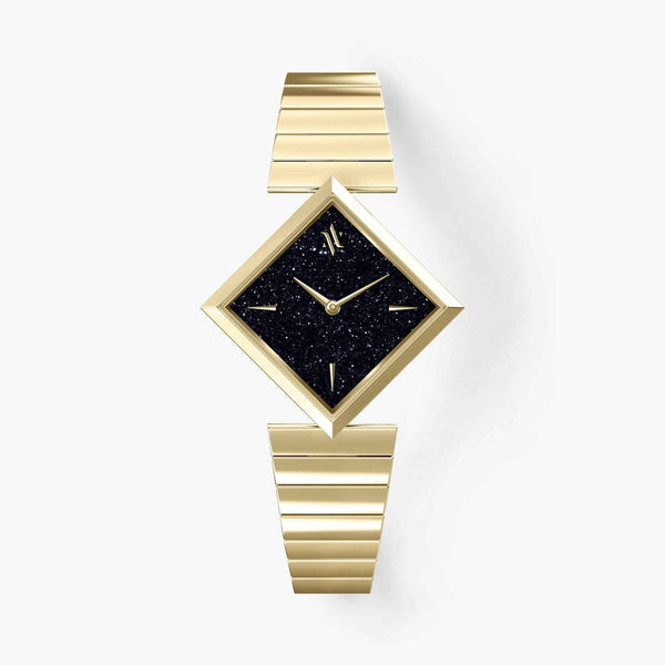 ゴールド 置時計　マントラ　プラピカネ　clock ホルダー　lunate Women's Gold Diamond-Shaped Gemstone Watch with Blue Sandstone